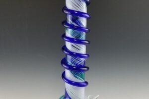 BUBBLE STRAIGHT TUBE TEAL BLUE & WHITE WRAP BONG