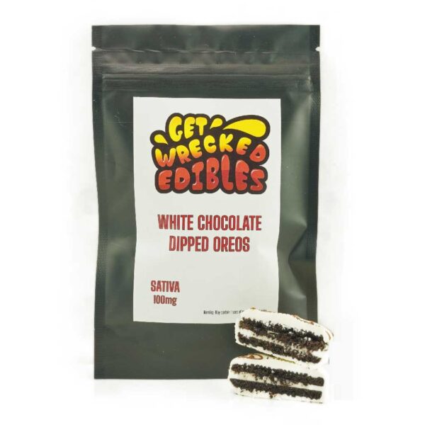 Get Wrecked Edibles – White Chocolate Dipped Oreo Cookies 100mg THC (Sativa)