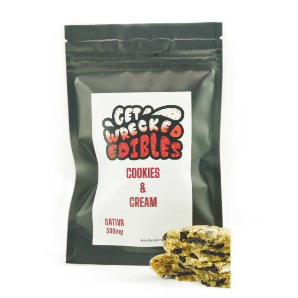 Get Wrecked Edibles – Cookies and Cream Cookie 300mg THC (Sativa)