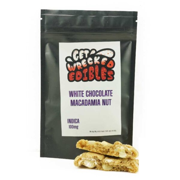 Get Wrecked Edibles – White Chocolate Macadamia Nut Cookie 100mg THC (Indica)